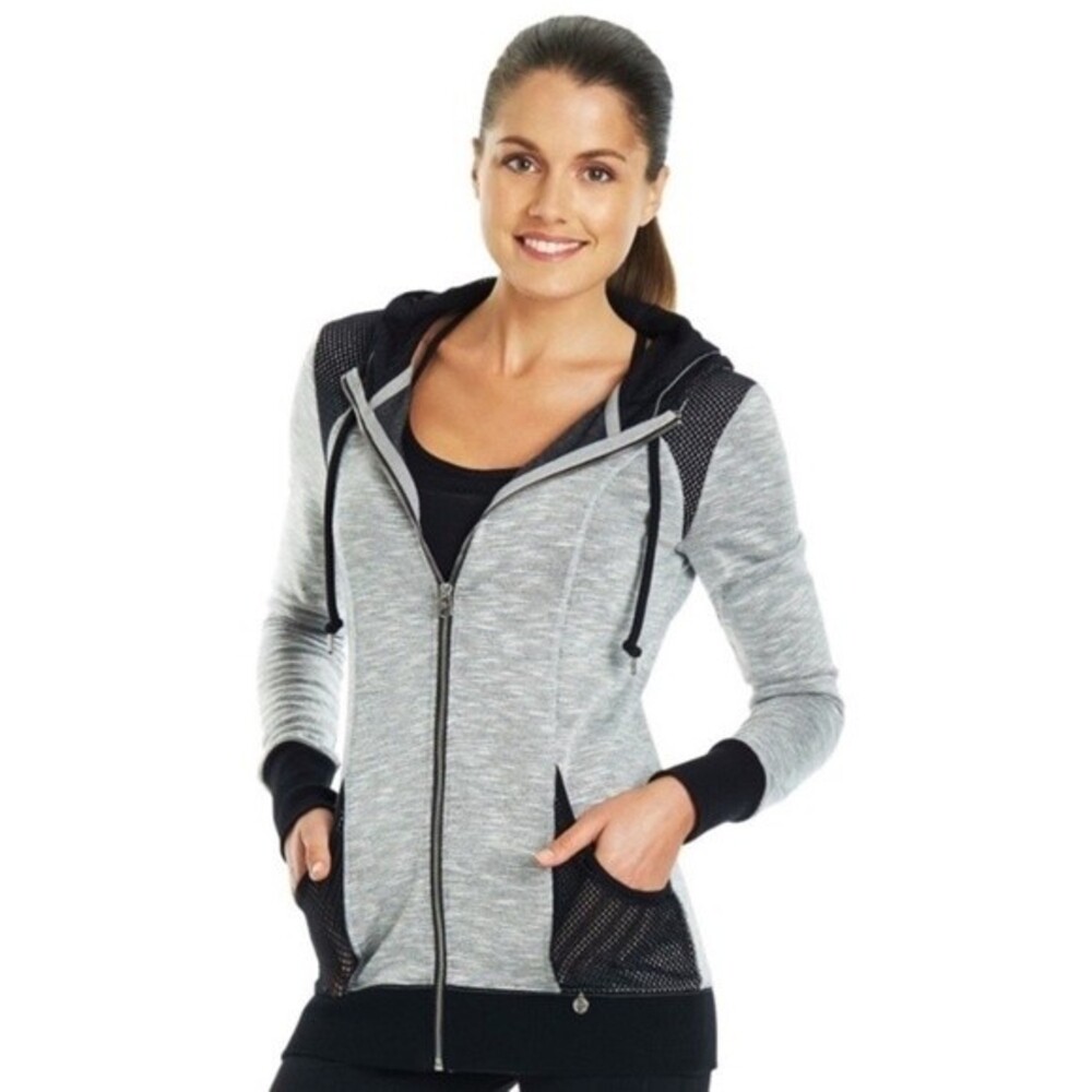 Lorna Jane Natalia Grey Black Zip Up Hoodie Jacket